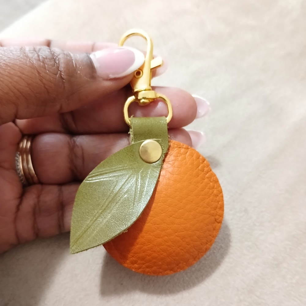 Leather Orange Fruit Bag Charm
